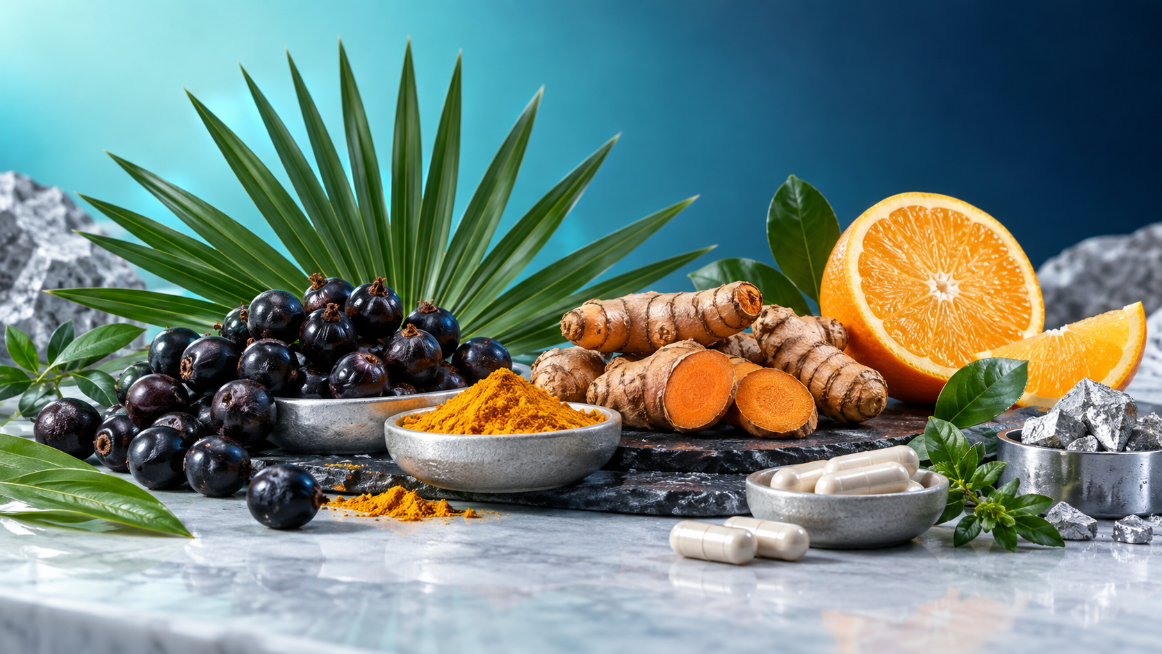 Saw palmetto berries, turmeric, orange and mineral ingredients